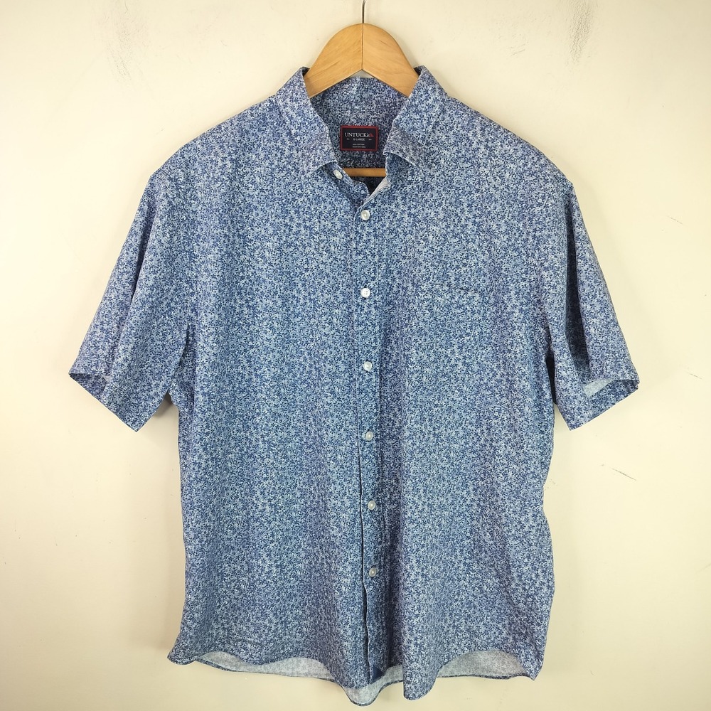 Button Down Shirt Floral Short Sleeve Casual Blue